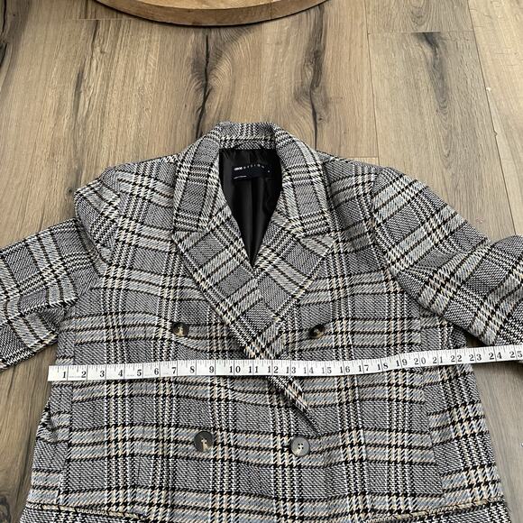 NEW ASOS DESIGN Size Medium Plaid Trench Coat Blue Black White Check Oversized - Picture 5 of 9